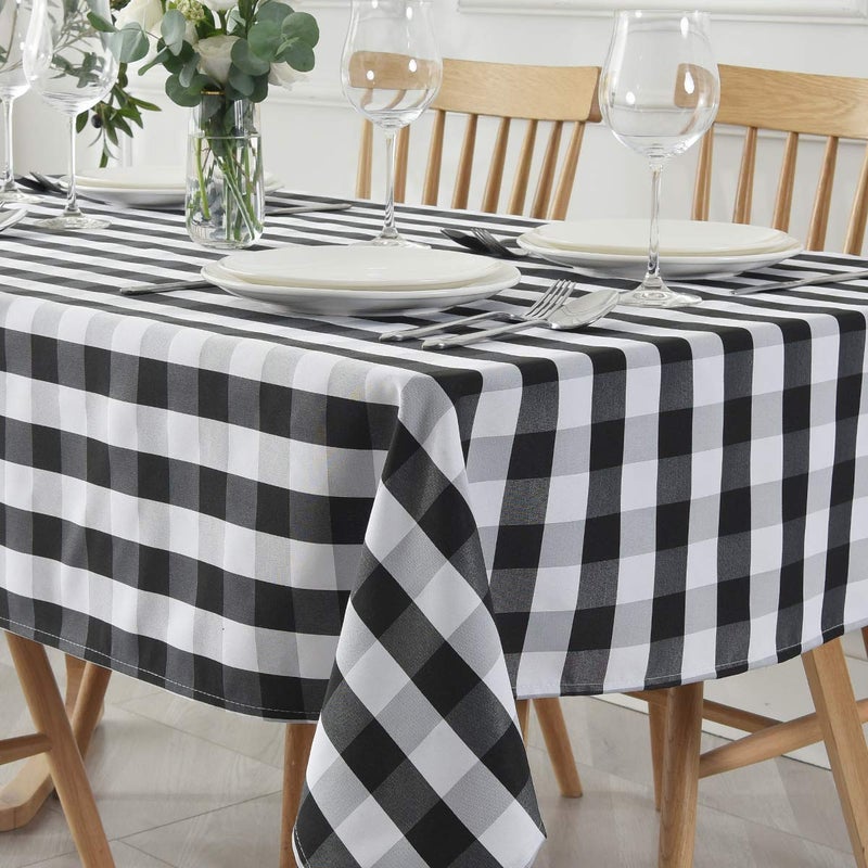 maxmill Checkered Square Tablecloth Waterproof Spillproof Wrinkle Resistant Heavy Weight Soft Gingham Table Cloth for Picnic Dinner and Party Washable Polyester Fabric, 60 x 60 Inch Black and White - Image 1
